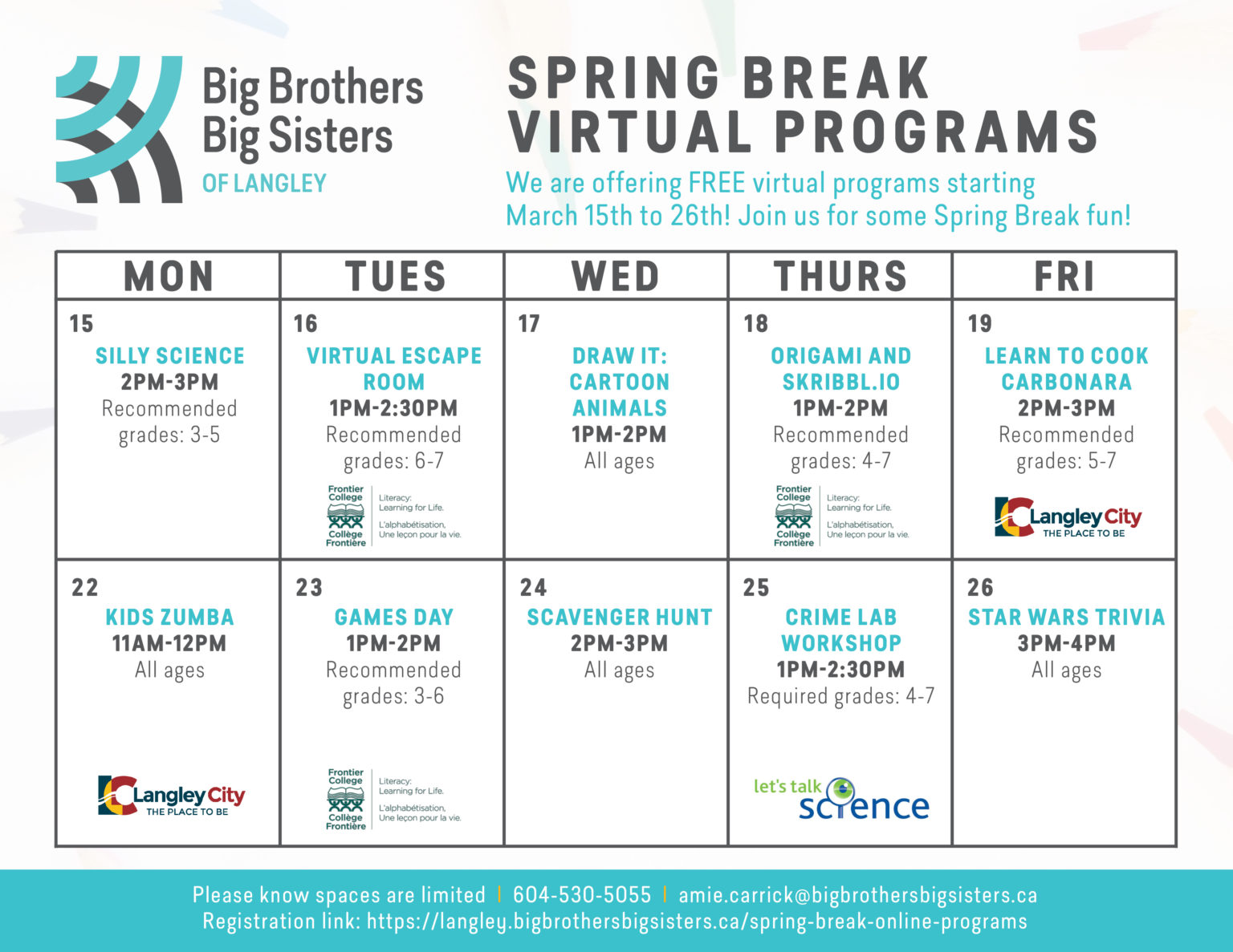 Virtual Spring Break Programs Calendar Big Brothers Big Sisters of