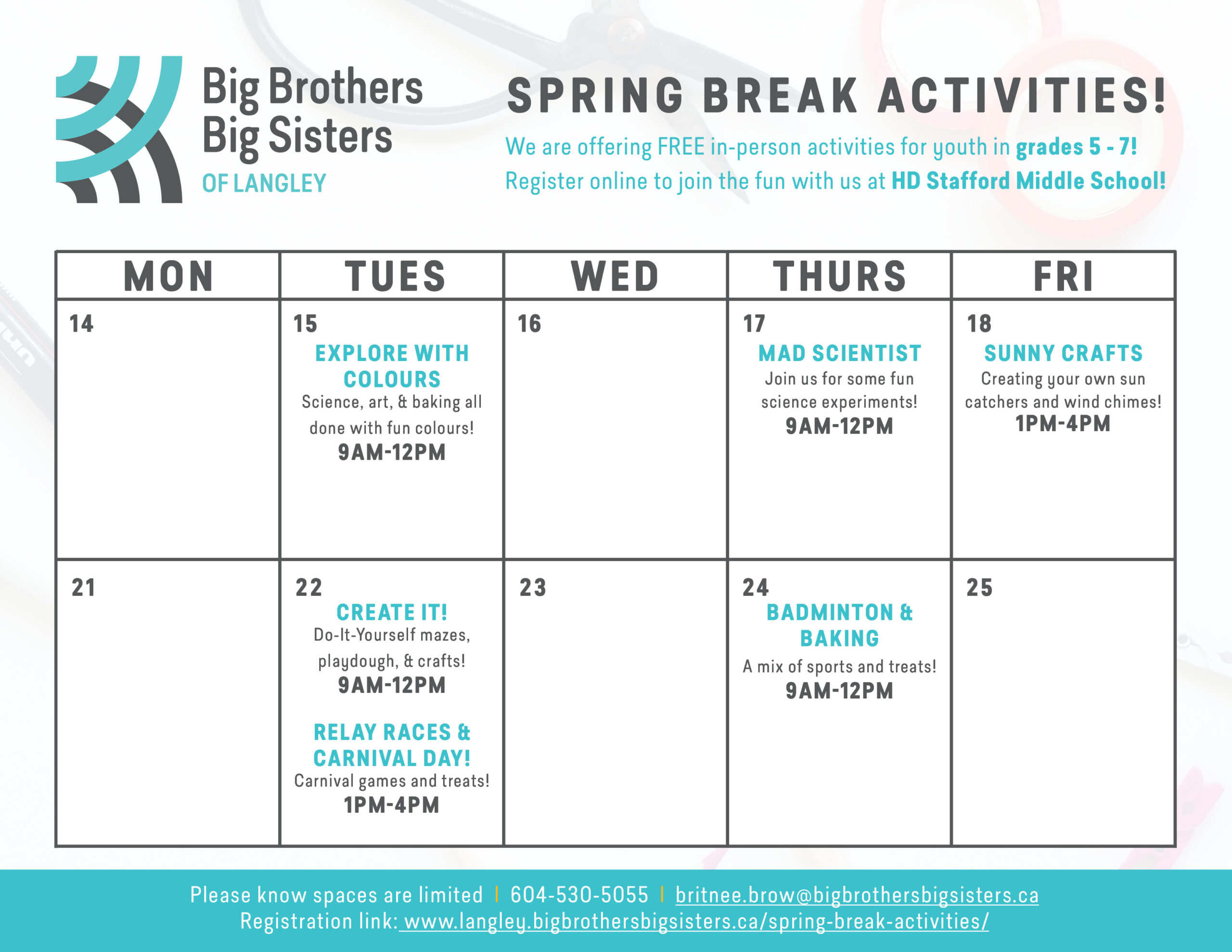 Spring Break Calendar 2022 Big Brothers Big Sisters of Langley