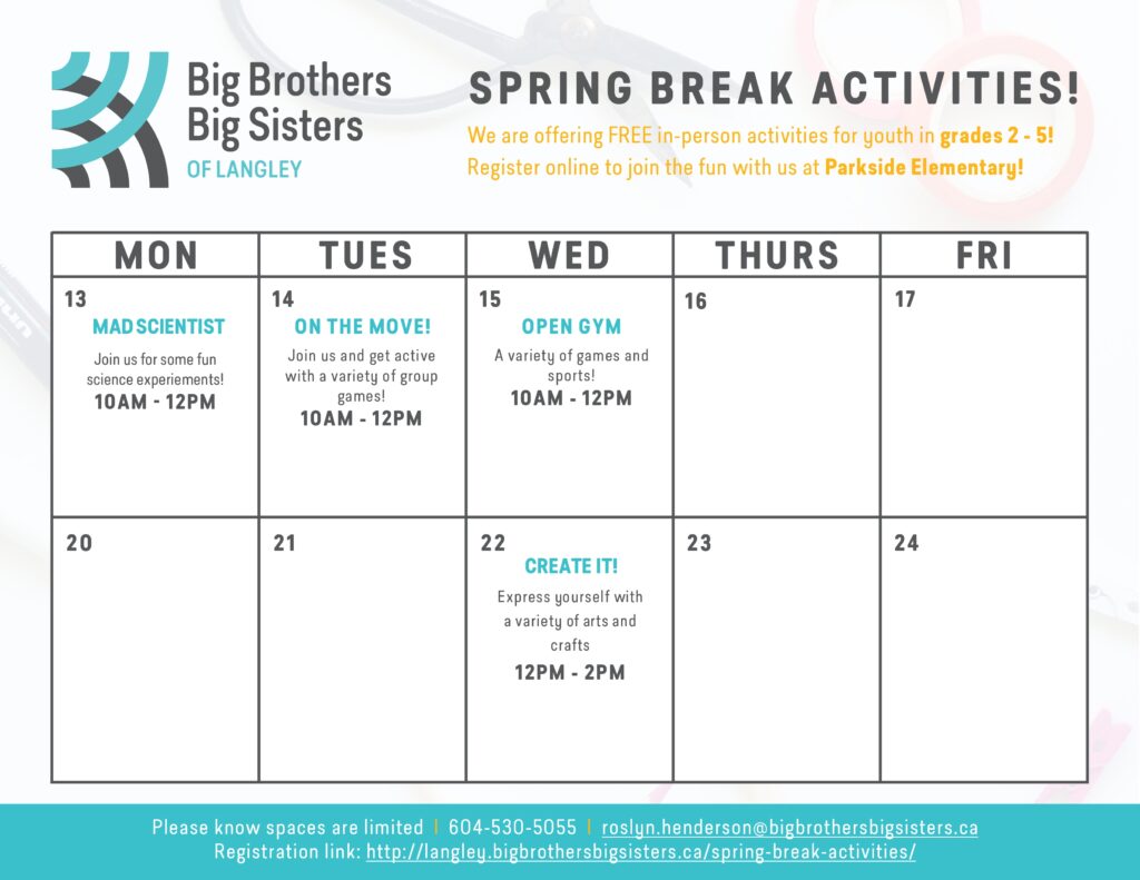 Spring Break Calendar 2023 Parkside Elementary_page0001 Big Brothers